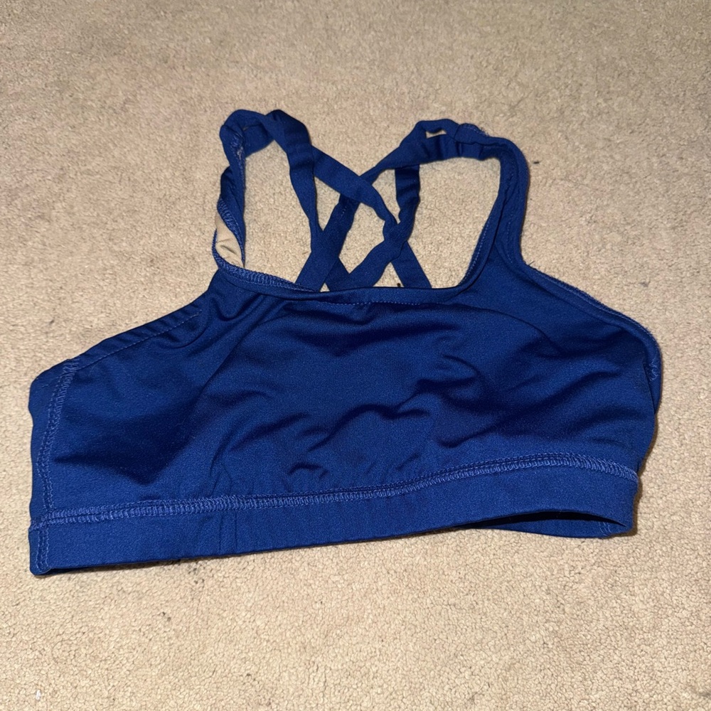 VARSITY Blue Sports Bra with Crisscross Back